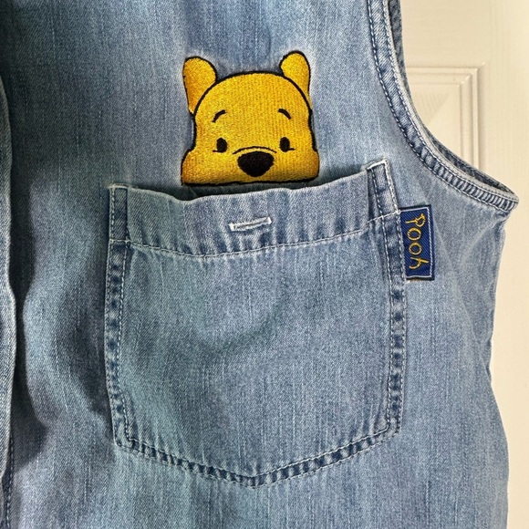 Vintage Winnie the Pooh Chambray Denim Cut Off Button up Vest Size Large - Picture 3 of 9